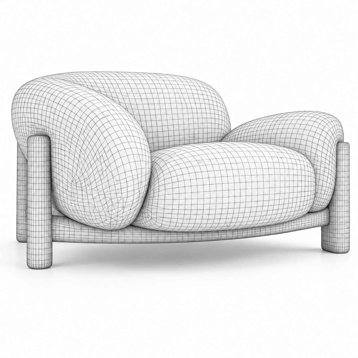 Illustrative wireframe showing the lounge chair’s polygon topology